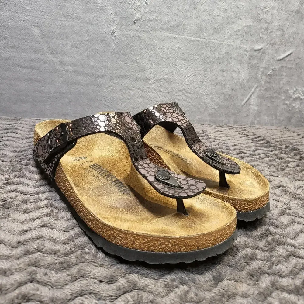 Birkenstock Gizeh Sandals Womens Size 9 Brown Faux Leather Thong Cork Footbed